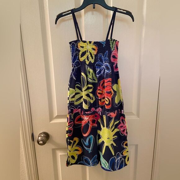 Desigual Smocked Top Floral Romper Short Jumpsuit Blue Girls Size 13-14 NWT - Picture 1 of 9